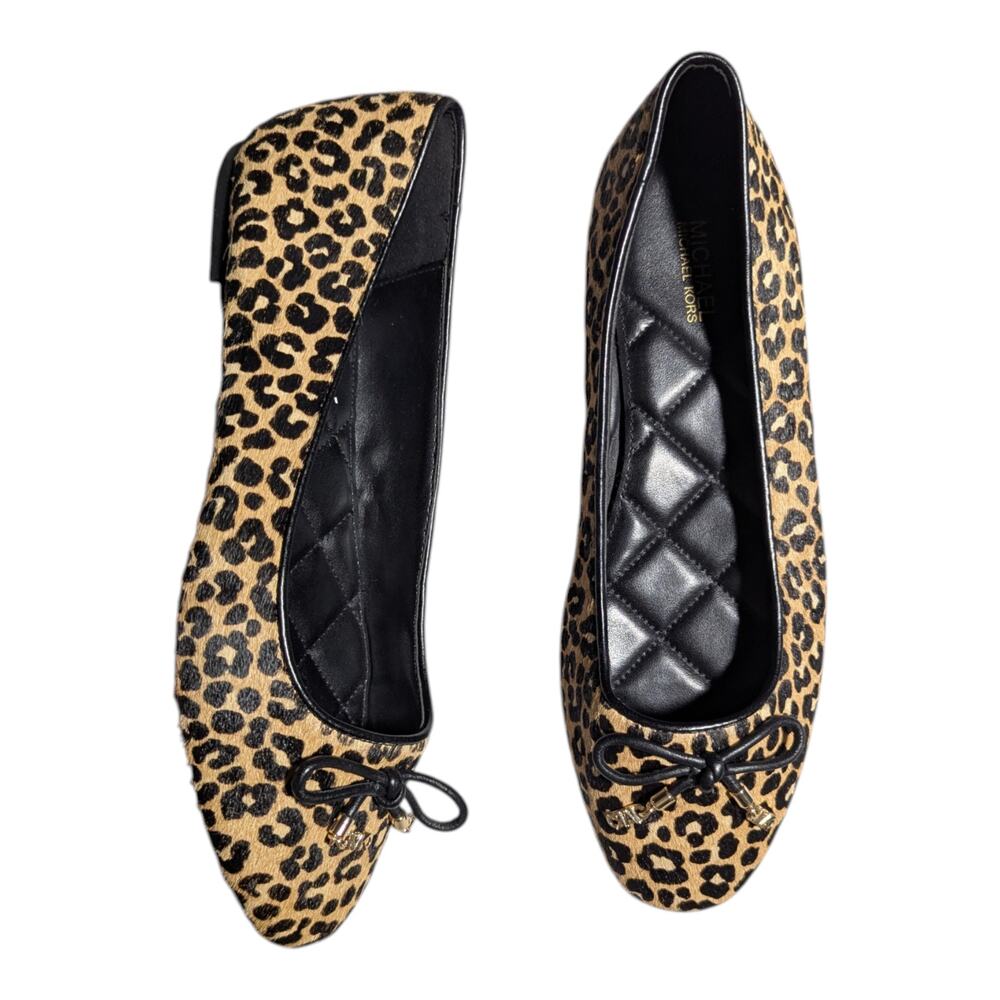 Michael by Michael Kors Nori Leopard Print Calf Hair Round Toe Ballet Flats Sz 7